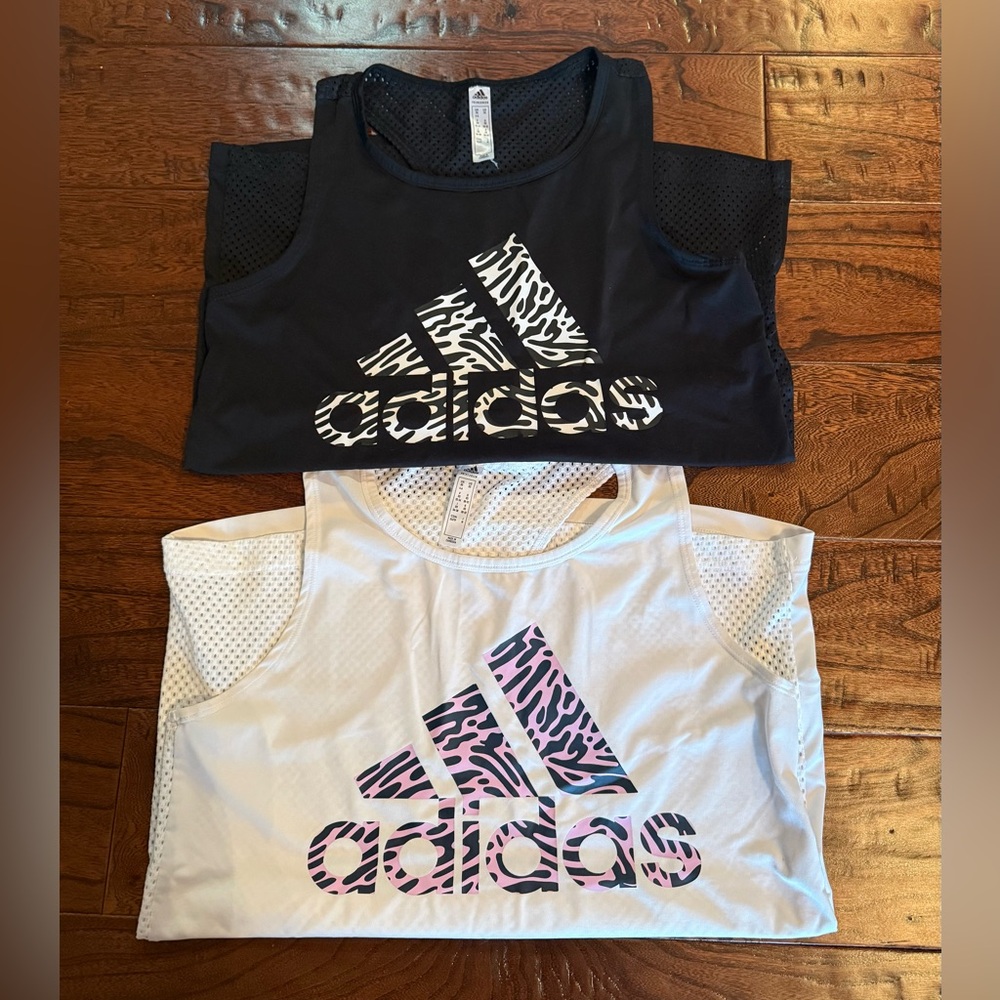 Adidas Black and White Zebra Print Active Wear Tops Bundle